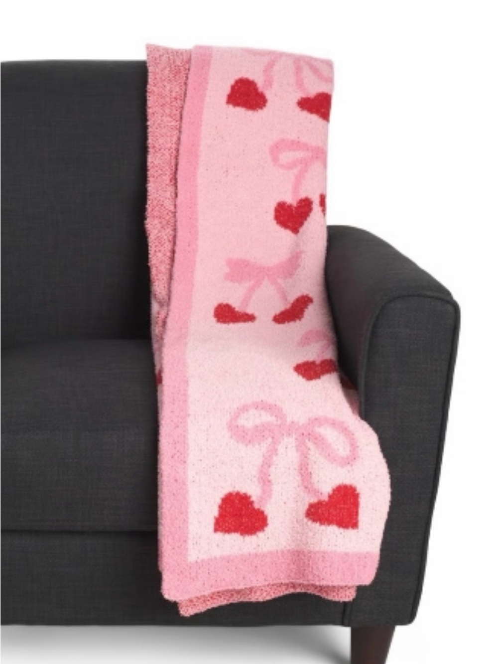 Cupcakes and Cashmere Cherry Hearts Pink Bows Feather Yarn Throw Blanket